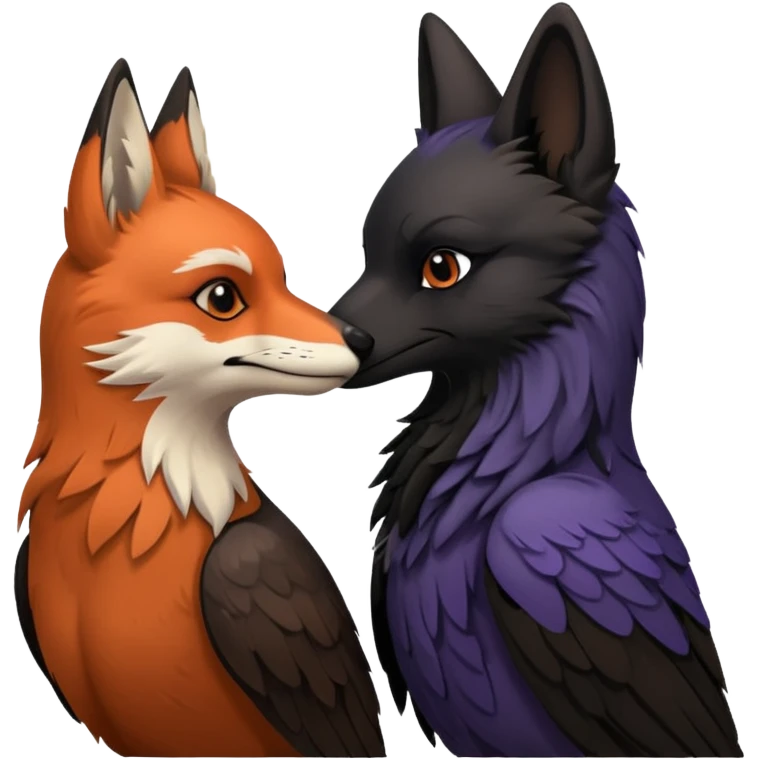 Raven and fox kissing emoji