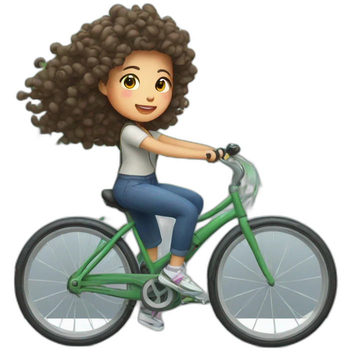Taiwanese girl with curly hair riding bicycle emoji