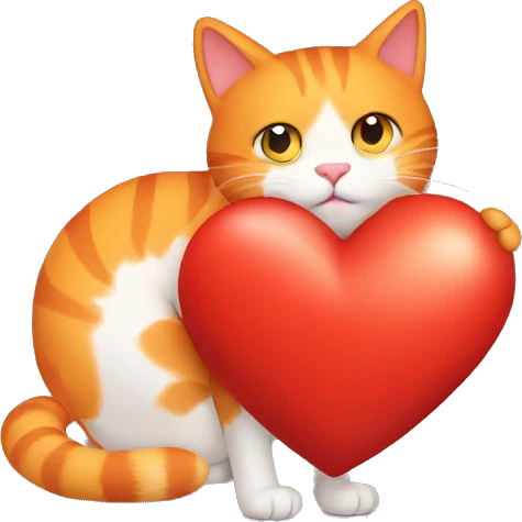 Orange cat hugs red big  heart emoji