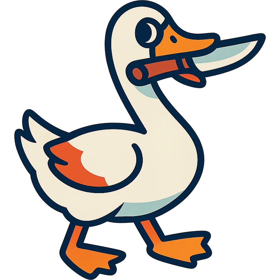 a goose with a knife in its mouth, vibrant cartoon style emoji