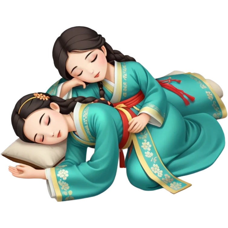 Beautiful girl in Hanfu lying on the ground sleeping emoji