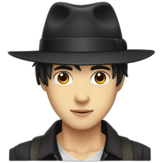 make a anime boy with a black fedora emoji