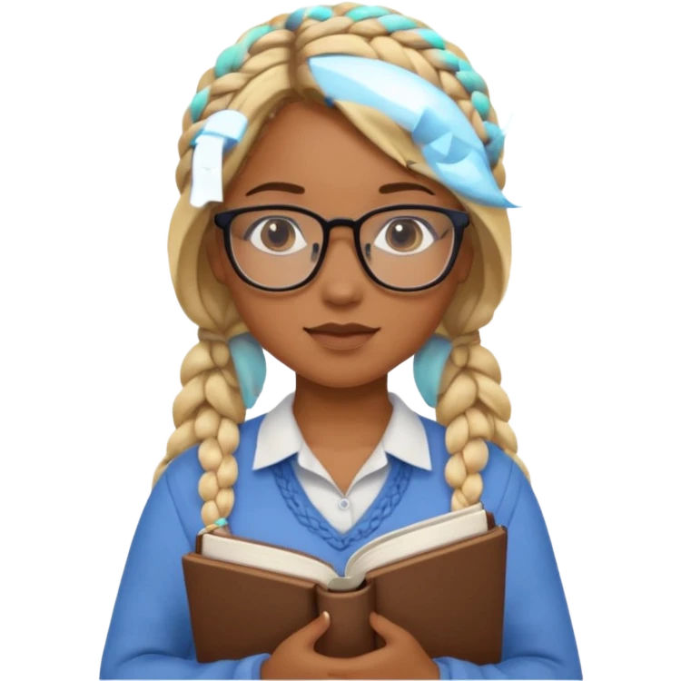A student, girl, brown skin, braid blonde hair, wearing glasses, hold book in front of their chest emoji