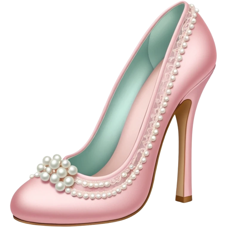 pastel pink heel shoe with pearls and lace emoji