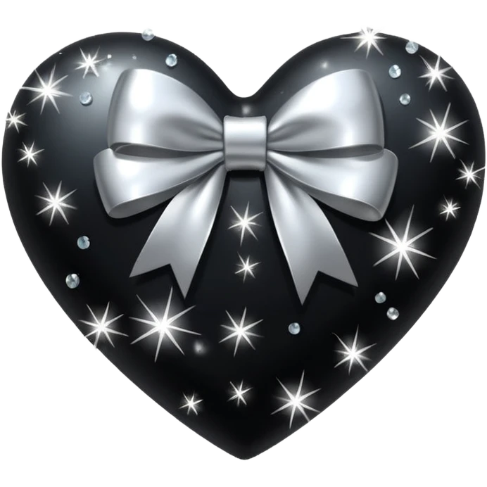black heart with a silver bow with sparkles emoji