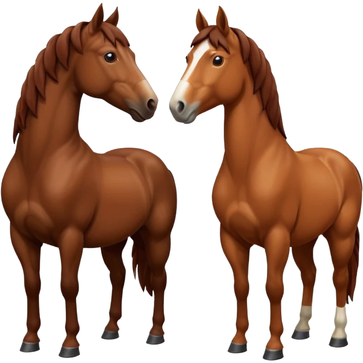 create an emoji of two horses one chestnut one a dark brown make them stand next to each other and look at each other  emoji