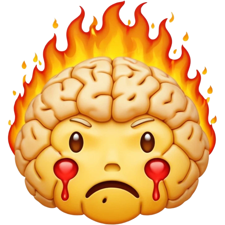 sad face yellow emoji with brain in the fire emoji
