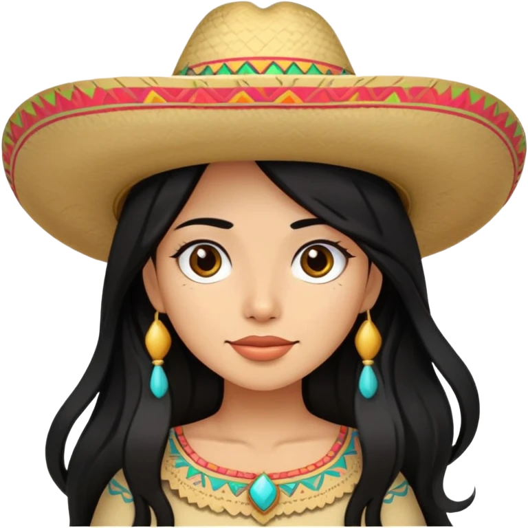 Girl with long black hair wearing sombrero emoji