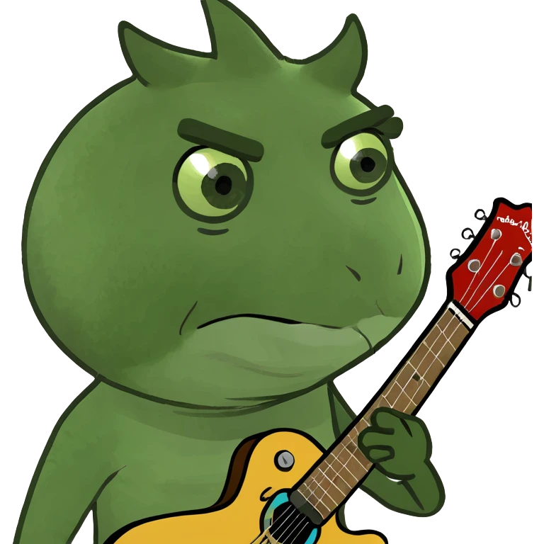 Boy frowning with guitar  emoji