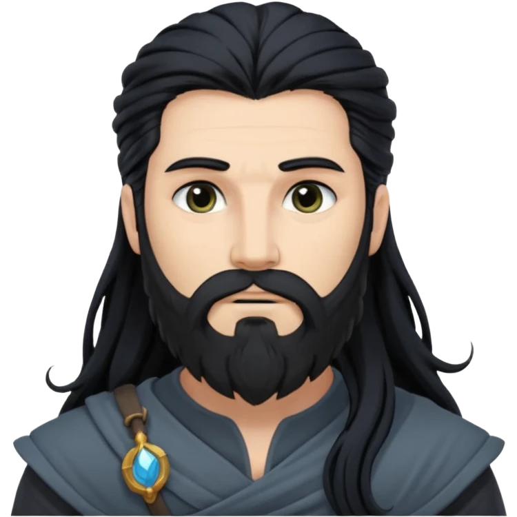 Boreas, North Wind God from Rome Mythology with long jet black hair and beard, dark gray outfit emoji