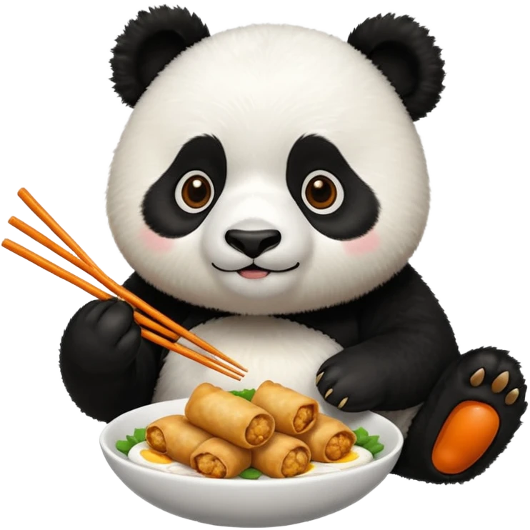 Panda eating Panda Express with orange chicken and egg rolls emoji