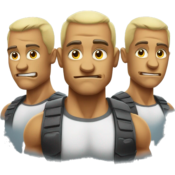 3 headed muscular, cartoon emoji