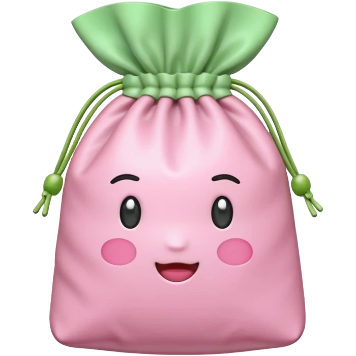 A Korean fortune pouch (bokjumeoni) in iPhone emoji style, pastel pink and light green colors, soft 3D glossy texture, centered, no outlines, transparent background. emoji
