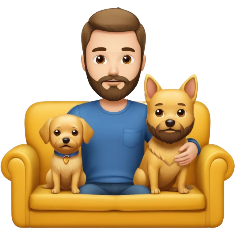 Bearded guy on couch with small yellow dog emoji