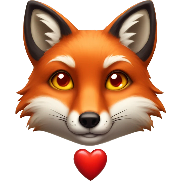 deep lush red fox face with tiny red heart instead of eyes emoji