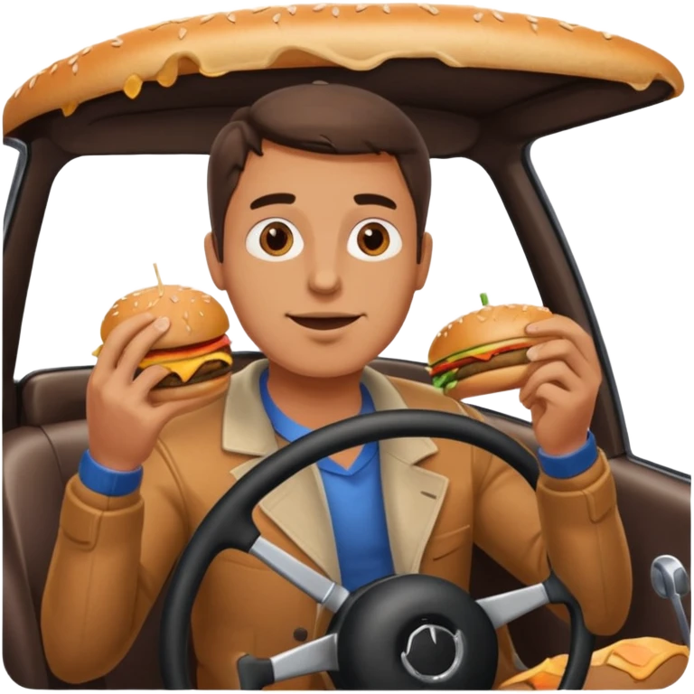 make a man eating a burger and then driving a car emoji