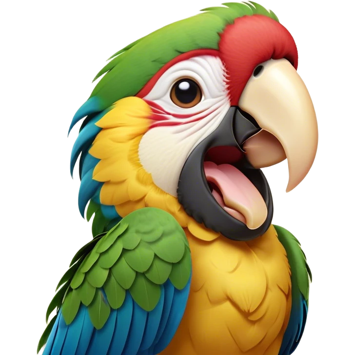 Cinematic Cute Yawning Macaw Portrait Emoji, Head tilted slightly with a dramatic, wide-open yawn, showcasing resplendent feathers and sleepy, half-closed eyes brimming with relaxed elegance, Simplified yet irresistibly adorable features, highly detailed, glowing with a soft, cozy tropical glow, high shine, relaxed yet expressive, stylized with a hint of whimsical charm, soft glowing outline, capturing the essence of a drowsy yet affectionate macaw that appears ready to stretch out for a nap! emoji