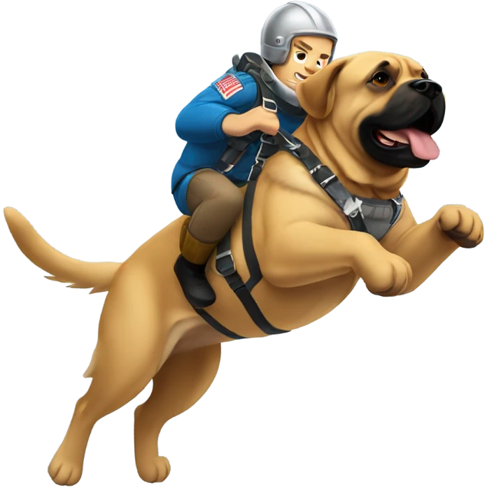 Viking warrior skydiving from airplane holding large English mastiff emoji