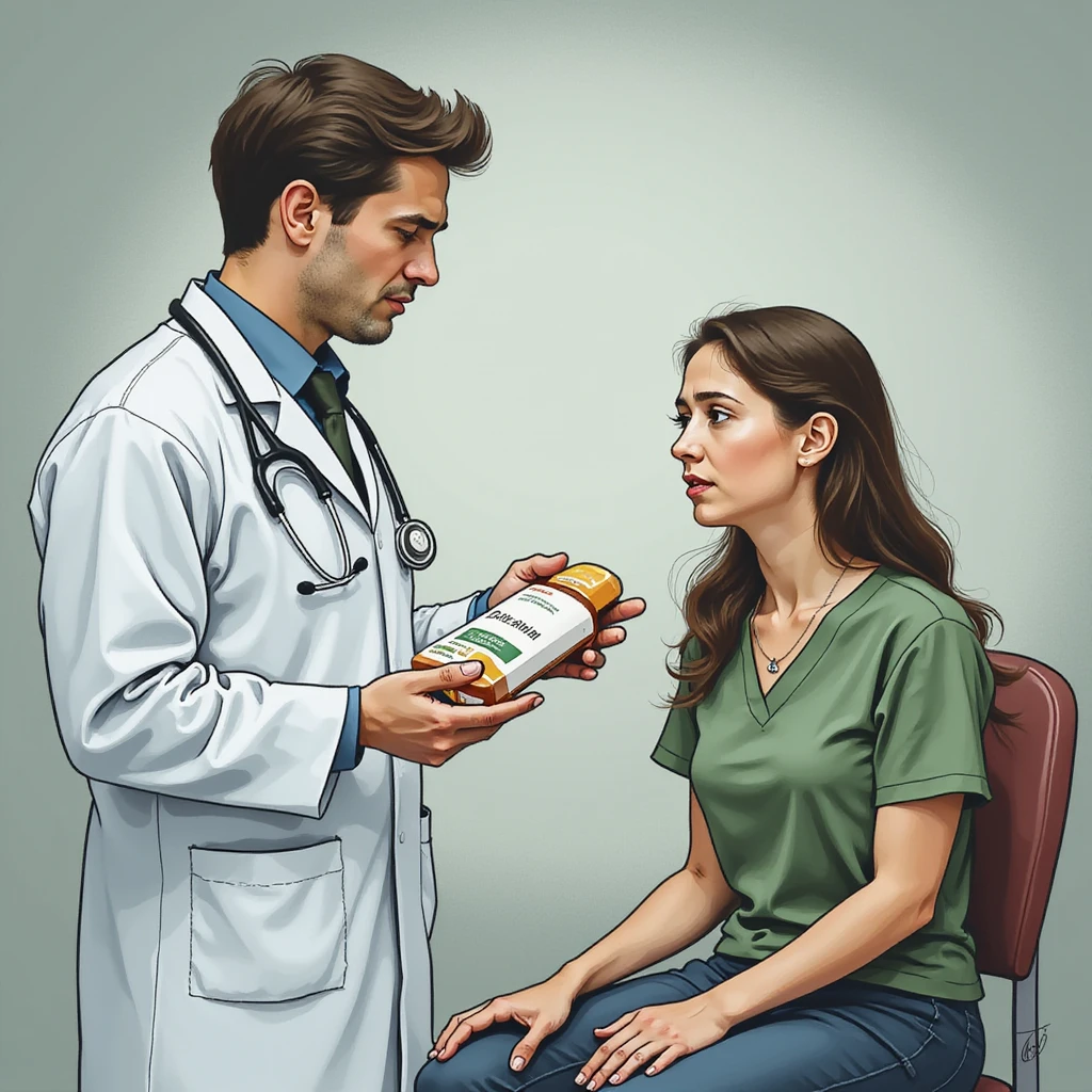 realistic illustration of a doctor in a white coat delivering medicine to a patient with a neutral or detached expression, the patient appears suffering, clinical background, atmosphere suggesting the medicine only masks symptoms emoji