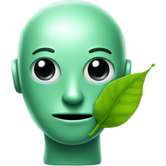 a green friendly bot that has a leaf sticking out of his head emoji