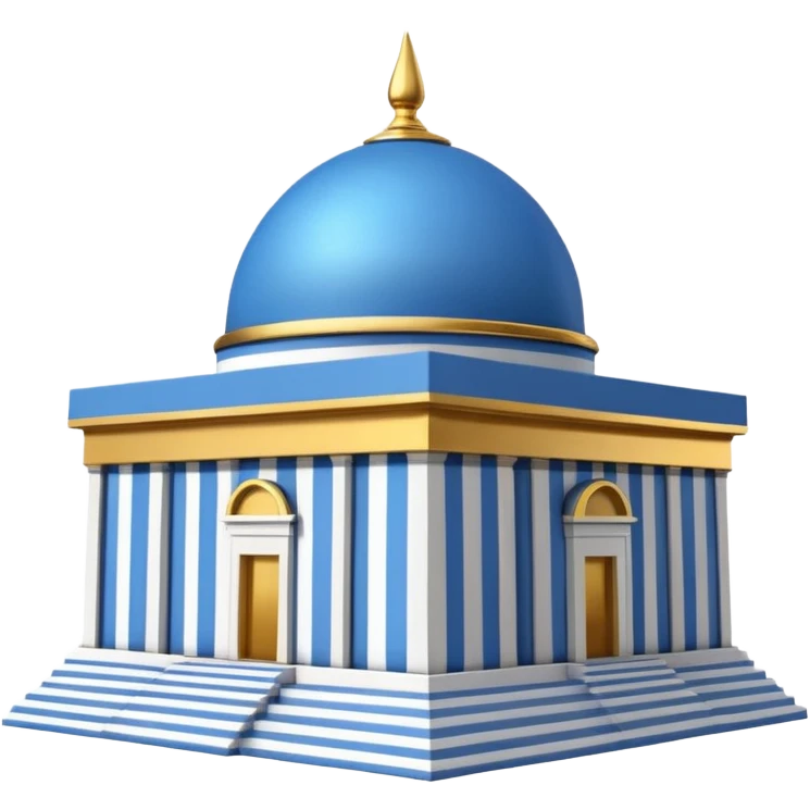 epstein island cubic temple with blue horizontal stipes on the side and a goldon dome on top emoji