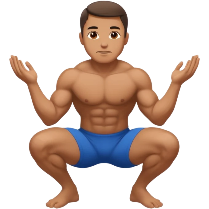 a man squats with 2 hands stick together emoji
