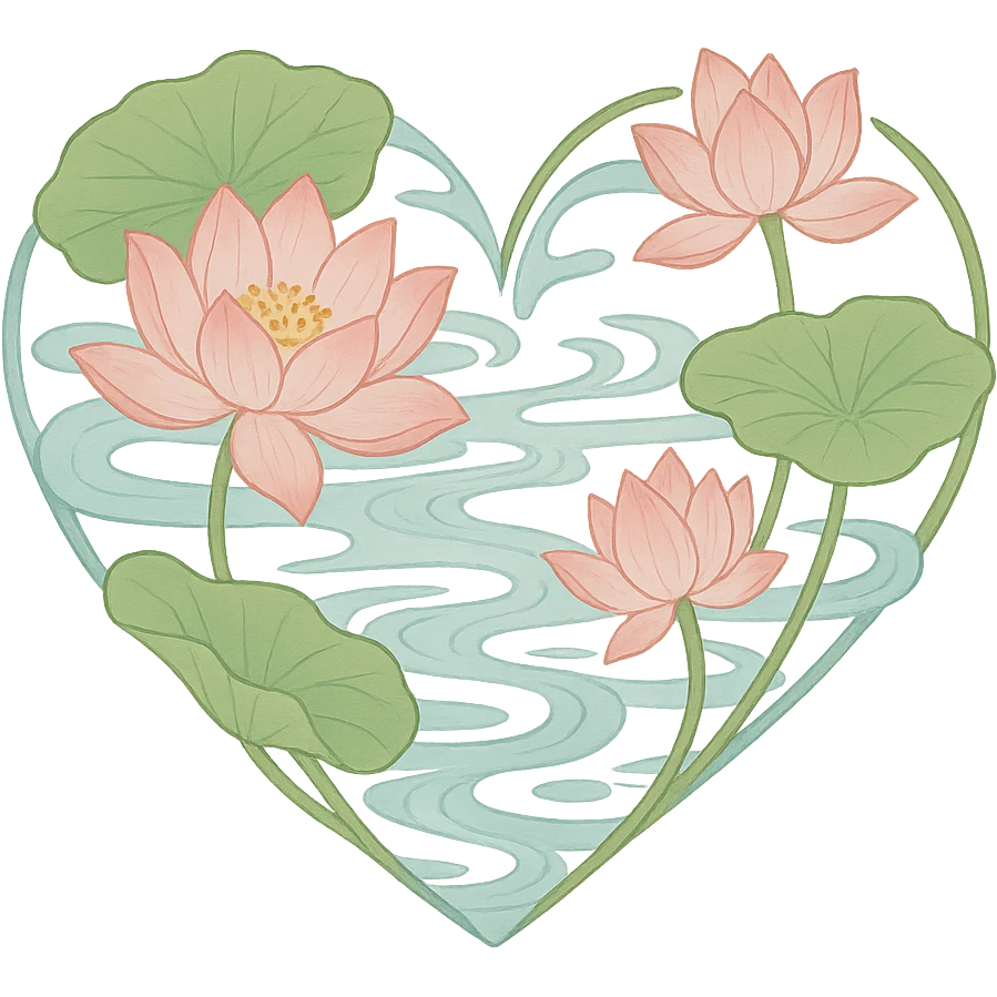 heart with a lotus pond theme, clean digital illustration emoji