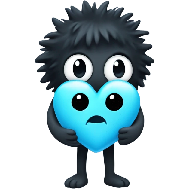 Soot sprite holding pastel blue heart emoji