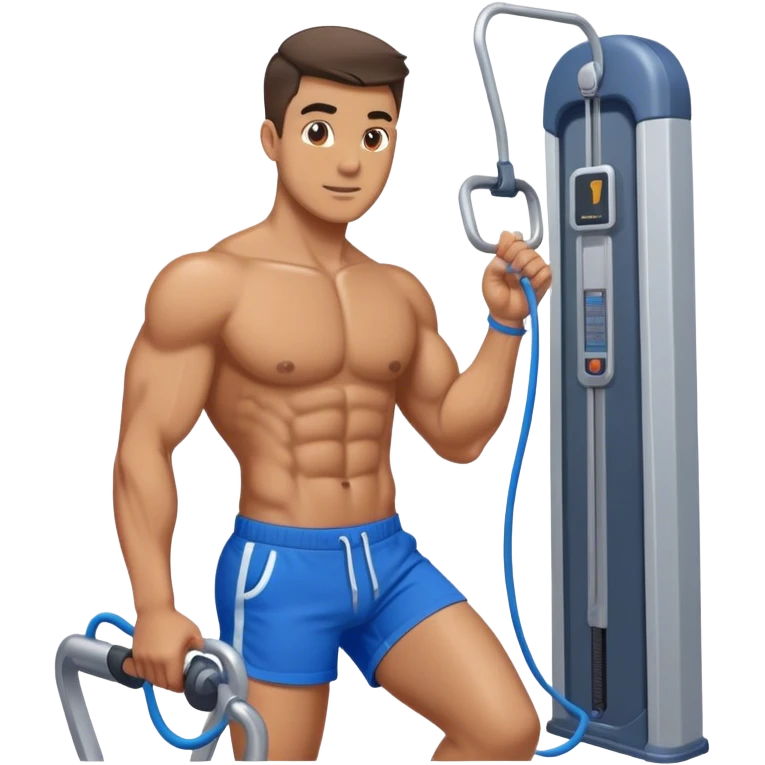 fit man with blue shorts using cable-machine emoji
