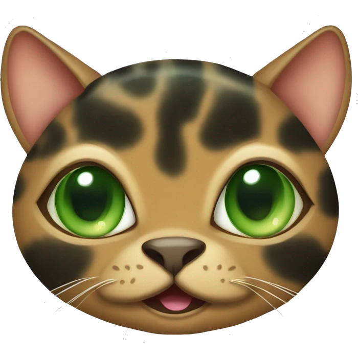 Green eyed tortoise shell cat with happy face emoji