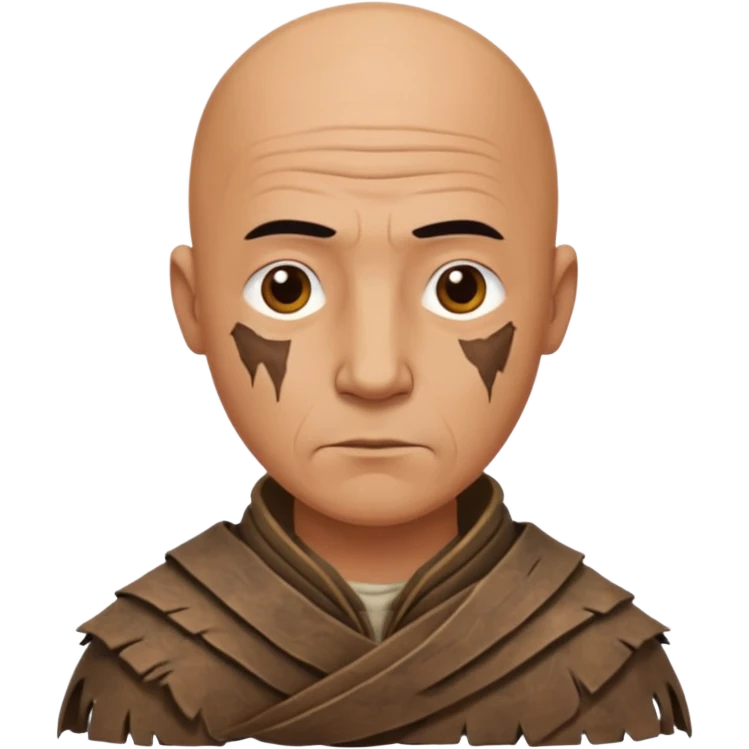 ancient man bold head, tattered animal skin leather emoji