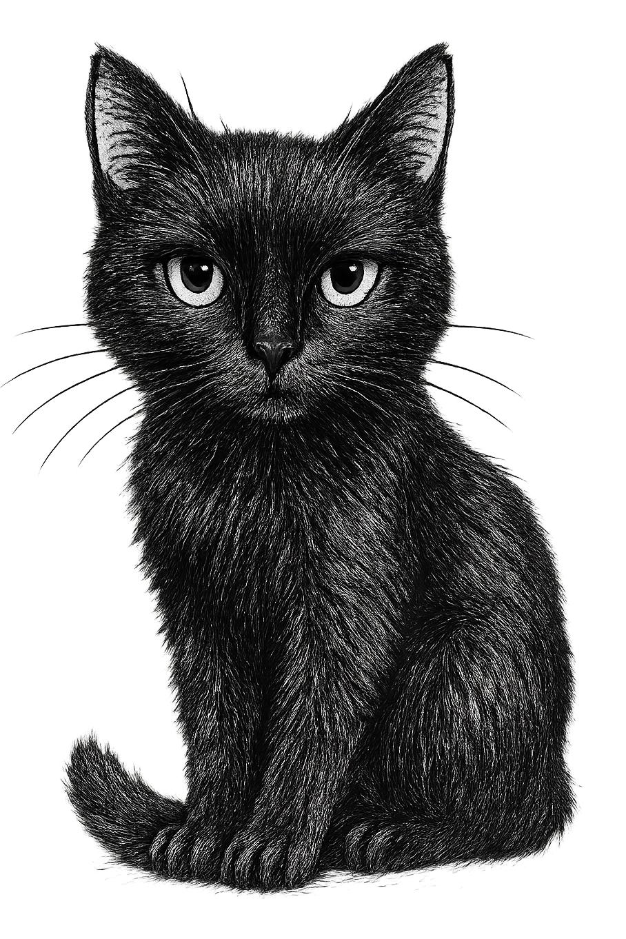 Make the black cat more detailed while keeping the hand-drawn sketch line art style, with no background. emoji