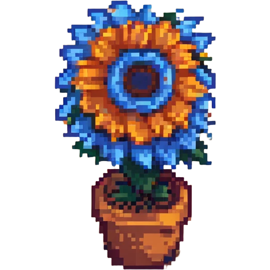 blue sunflower, pixel art style emoji