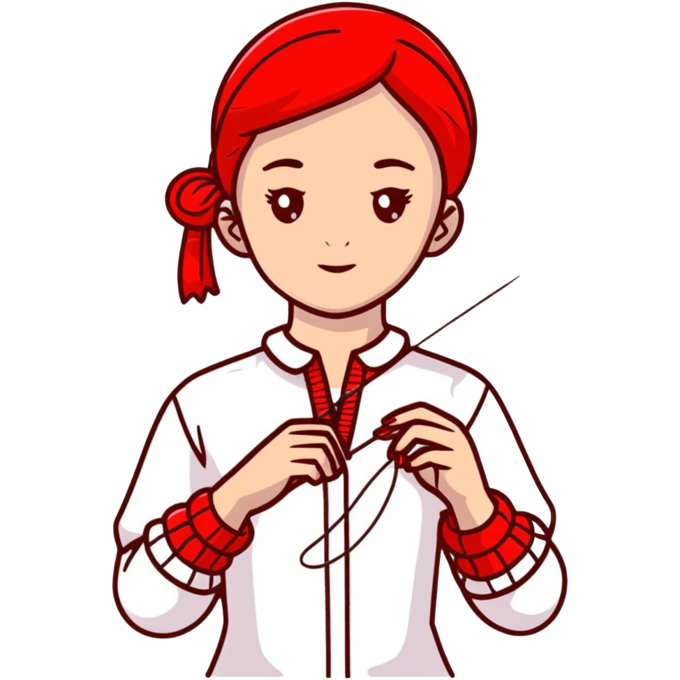 A young Ukrainian girl in a white embroidered shirt holds a red thread and a needle in her hand emoji