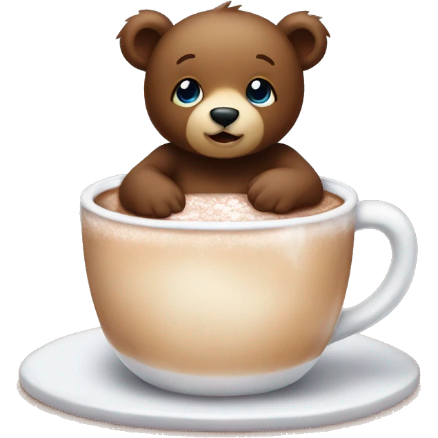 Baby bear inside of a cup of hot cocoa ￼ emoji