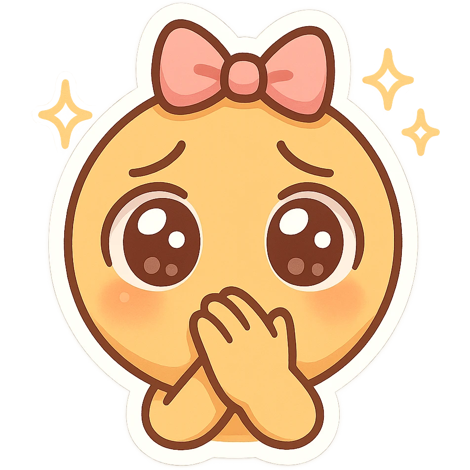 unified emoji combining pleading face, hand over mouth, pink bow, and sparkles with chibi aesthetic emphasizing cuteness and expressive features emoji