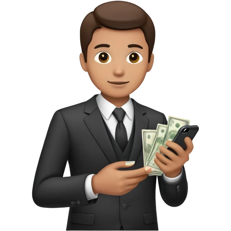 a guy wearing a suit holding money and their phone emoji