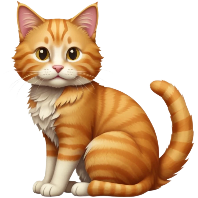 cinematic-[Ginger tabby cat]-realistic-full-body-sitting-emoji,-tail-curled-playfully-around-its-paws,-head-tilted-dramatically,-scruffy-[ginger]-fur,-simplified-yet-realistic-focused-features,-highly-detailed,-glowing-with-an-almost-sarcastic-glow emoji