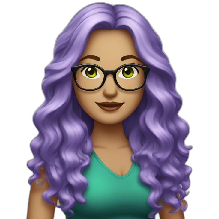 curvy-woman-white, purple-long-wavy-hair, green-eyes-square-glasses emoji