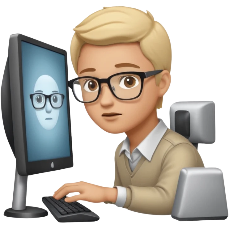 IT worker with glasses at a computer monitor emoji