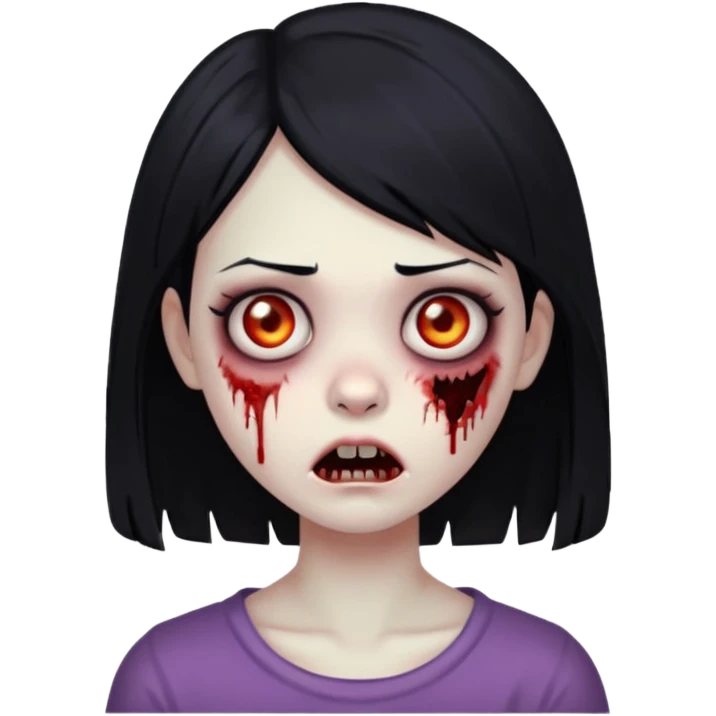 girl, zombie, black hair short , creepy expression  emoji