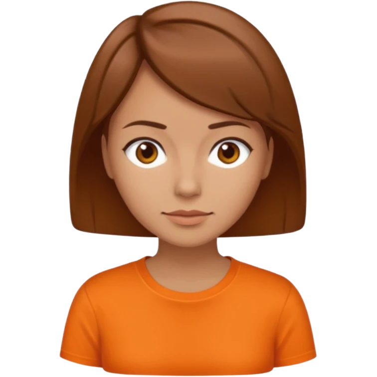 brown haired woman no smile with orange shirt short hair emoji
