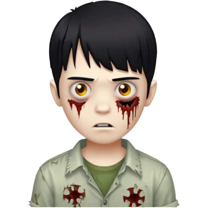 Menino de cabelo liso preto com franja zumbi emoji