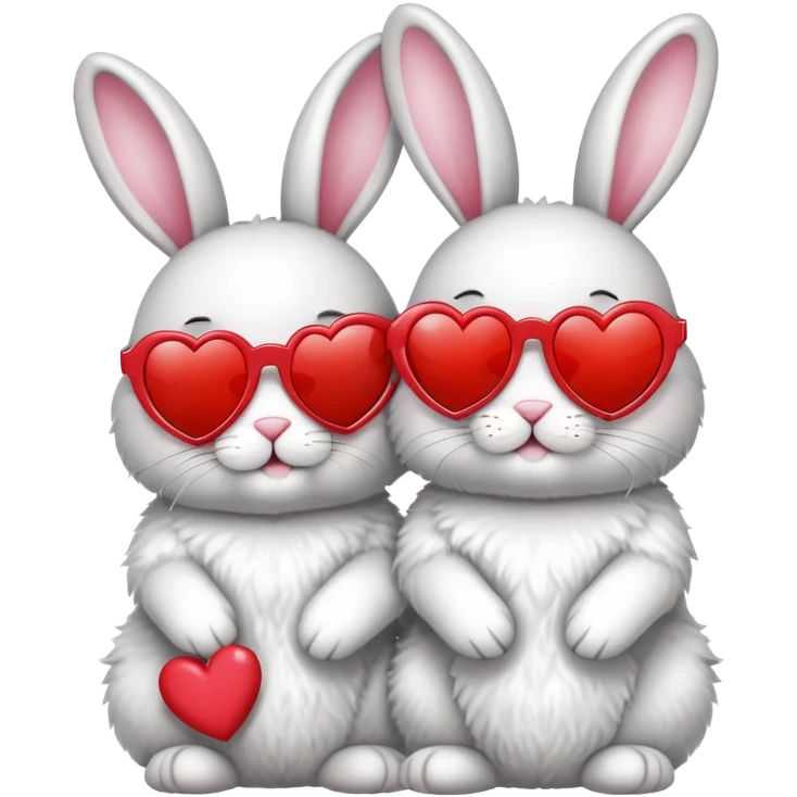 2 bunnies wearing sunglasses in love with hearts emoji
