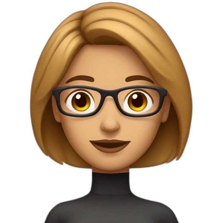 Mujer con cabello largo castaño , lentes rosados emoji