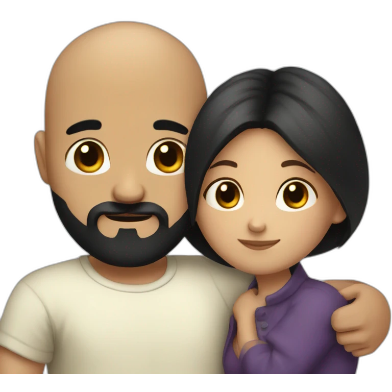 Bald boy with black beard hugging a dark hair girl emoji