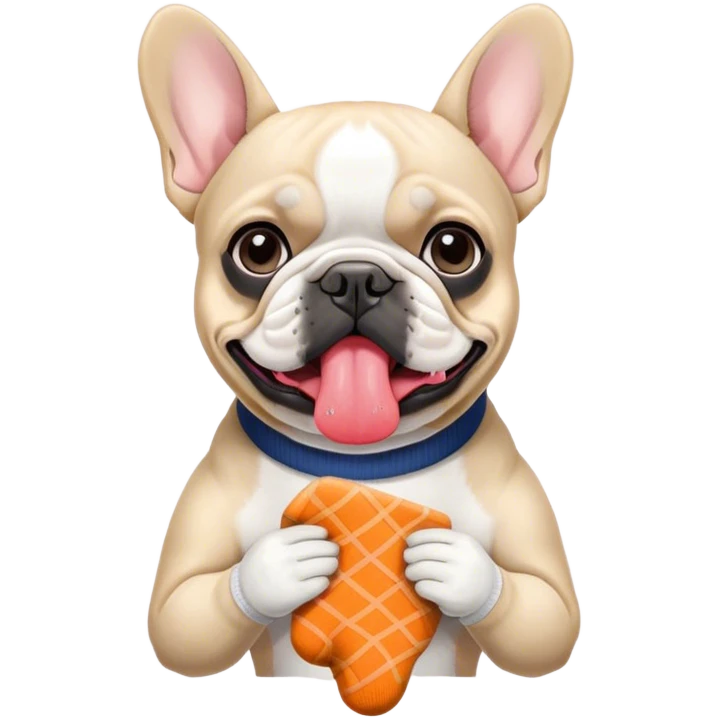 Black and white frenchie eating a sock  emoji