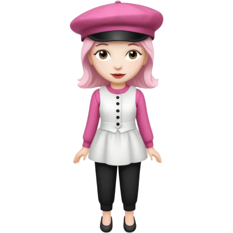 Pig White Dress Dark Pink French Hat Black Pants emoji