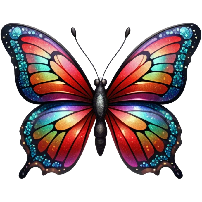 sparkly black and red glittery iridescent rainbow transparent butterfly with detailed intricate patterns emoji