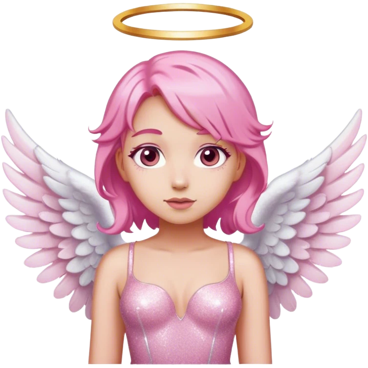 Angel-White Wings-Pink Hair-Pink Glitter Dress emoji